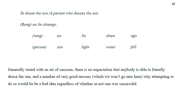 Conlang assessment excerpt.